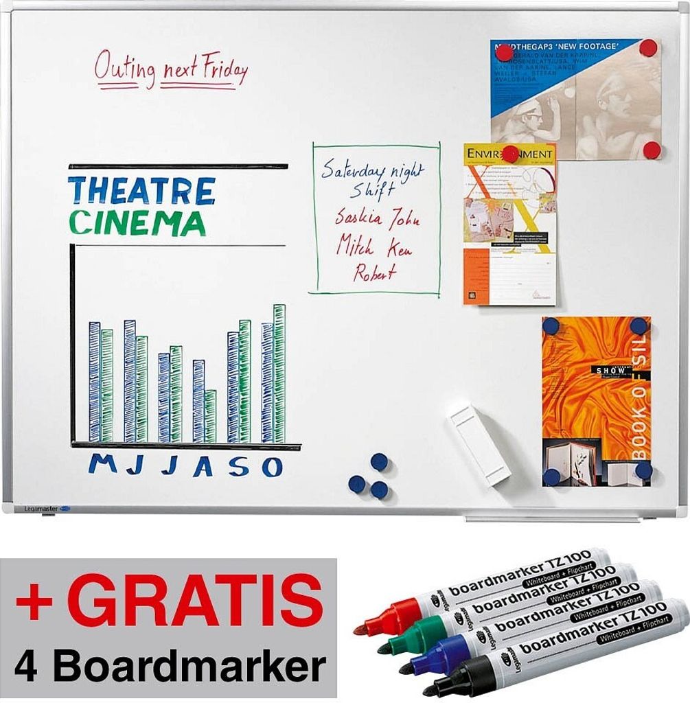 AKTION: Legamaster Whiteboard PREMIUM PLUS 150,0 x 100,0 cm weiß emaillierter Stahl + GRATIS 4 Boardmarker TZ 100 farbsortiert