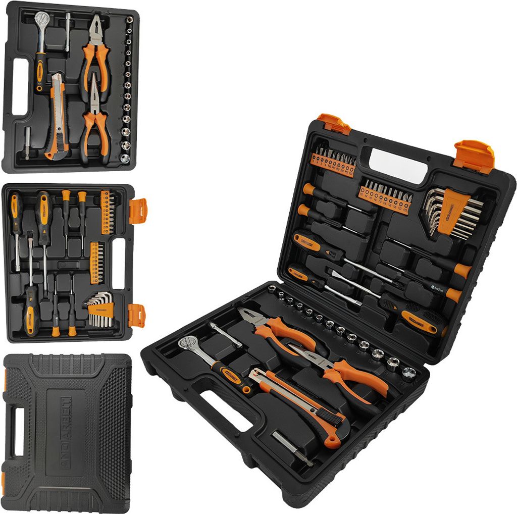 ANDIARBEIT "Geselle" Werkzeugkoffer Set 54-tlg. mit ergonomischen Griffen, ideal für Heimwerker, inkl. Bits, Schraubendreher & Zangen, schwarz |...