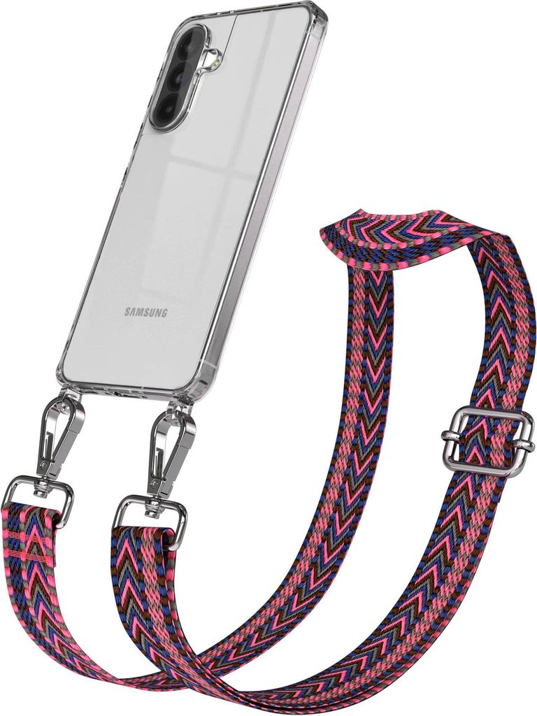 Samsung Galaxy A56 Chain Eyelets Slim Neck Strap Set Zig Zag hot Pink - Blue 5 Metall Silver