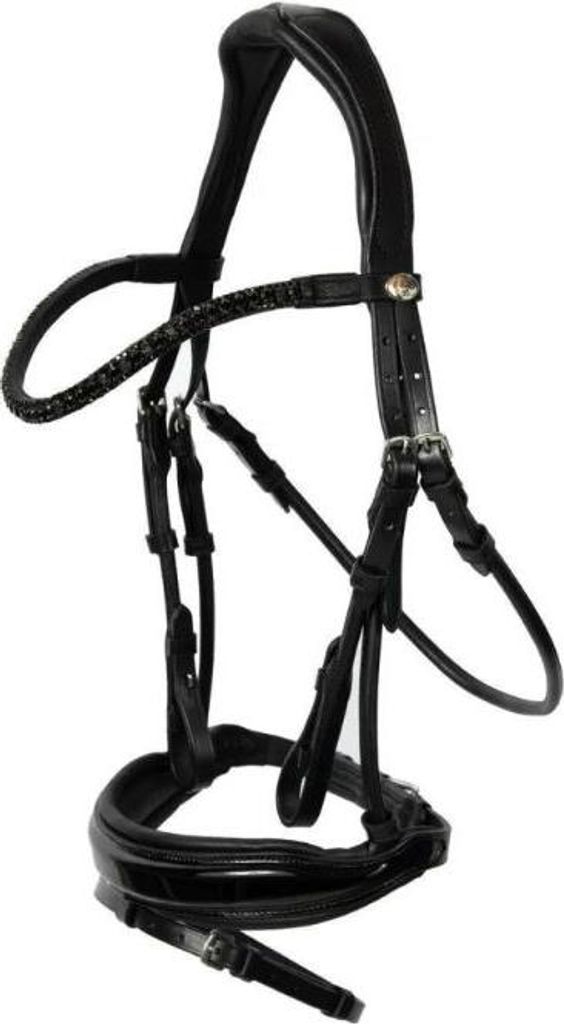 Hans Melzer Horse Equipment Trense Aachen rundgenäht schwarz/silber schwarz mit Lack, Größe:COB