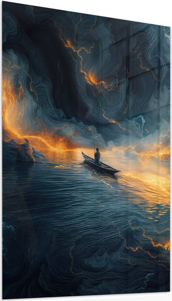 Glasbild 60x90cm in XXL für Wohnzimmer, Schlafzimmer Motiv Feuer und Wasser