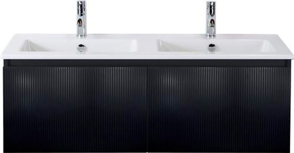 Doppelwaschbecken mit Unterschrank Sanox FROZEN 3D BxHxT 121x42x46 cm Frontfarbe schwarz matt 75740432