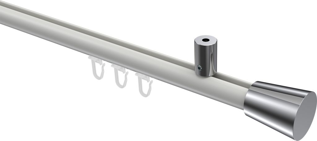 Interdeco Innenlaufstange / Gardinenstange mit Innenlauf Weiß / Chrom, Typ Sonius Sitra (Konus) Deckenmontage, 20 mm Ø 1-läufig, 220 cm