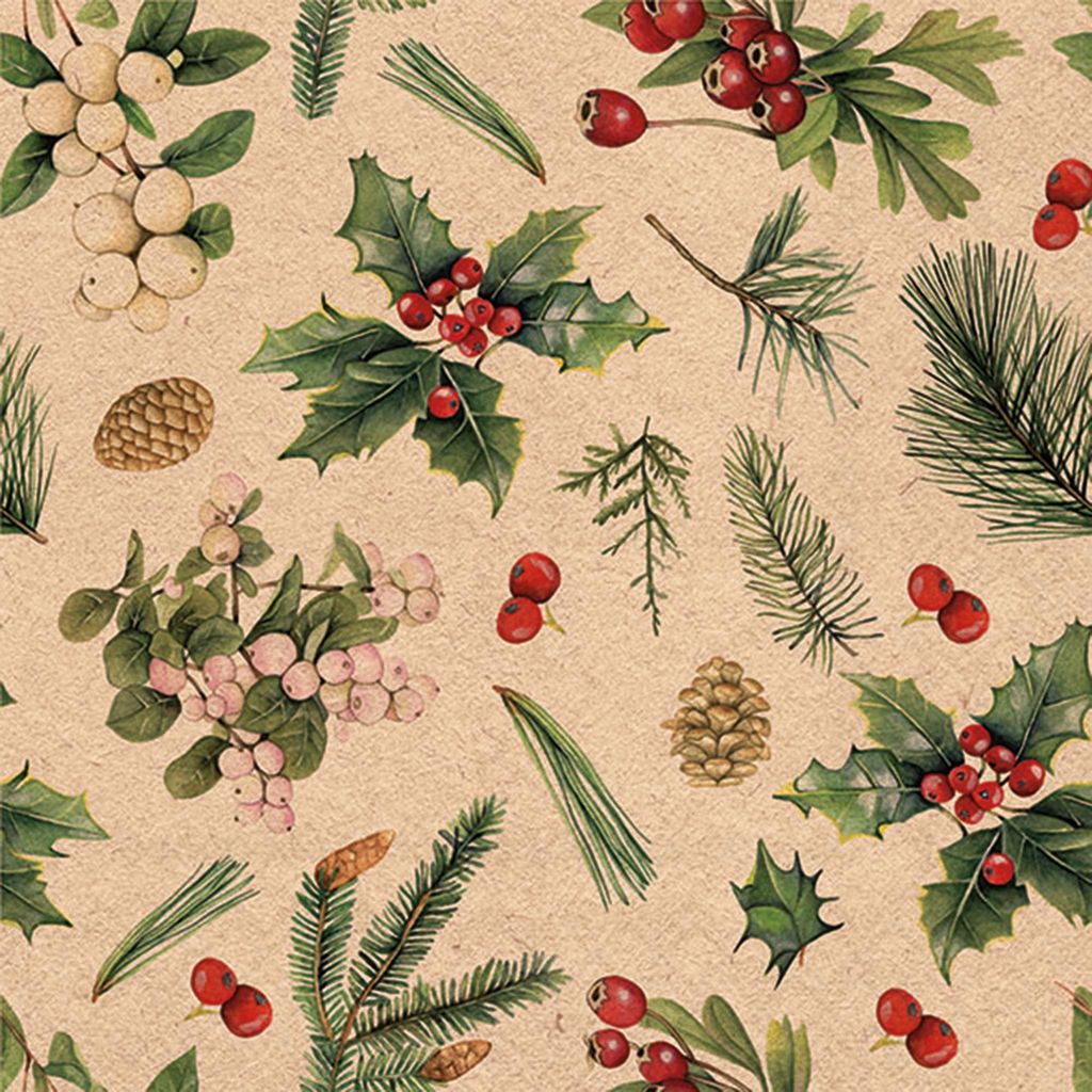 Servietten Papier 33x33cm 3-lag mit Naturzweige & Beeren Motiv 20 Stk.