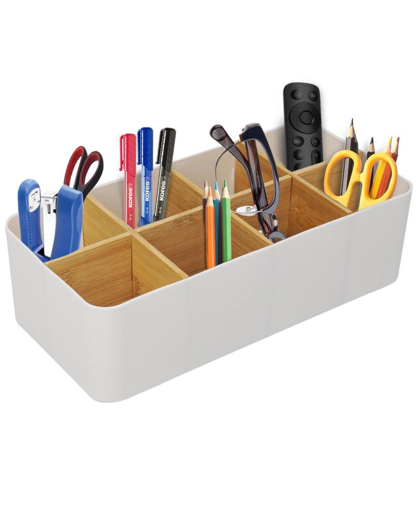 Schreibtisch Organizer, 8 Fächer Stiftehalter, Büro Organizer Weiß, Multifunktionale Aufbewahrung für Stifte, Fernbedienungen & Zubehör