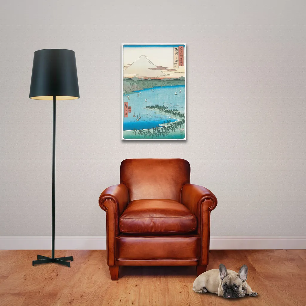 Affiche Hiroshige La Plage des Pins à Miho avec Suspensions en Bois 61cm