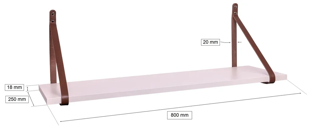 Étagère Flottante Grise 80 cm et Support Cuir pour Déco Murale Design