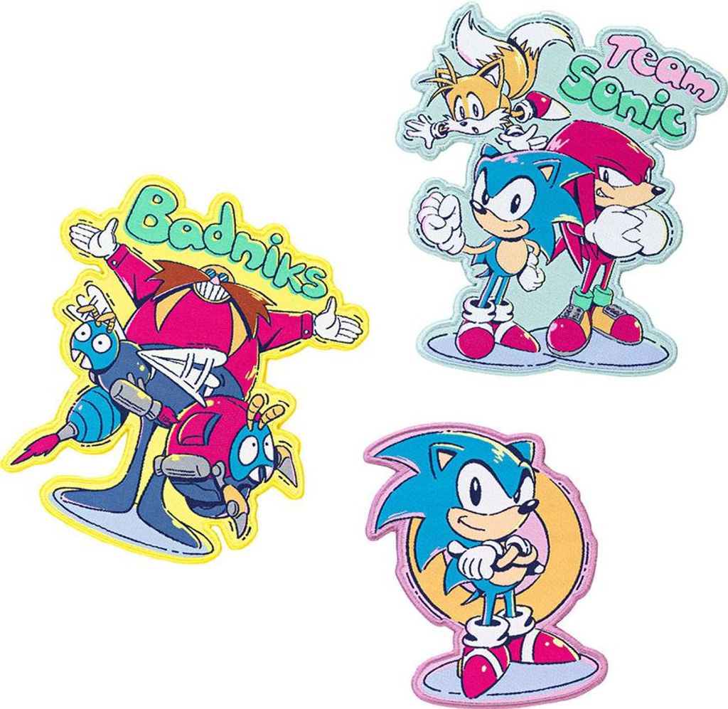 Aufkleber für Kinderkleidung Sonic - SET de 3 Aufkleber für Kleidung : Sonic gifts : Rucksackaufnäher Sonic : Aufnäher für Kinderkleidung