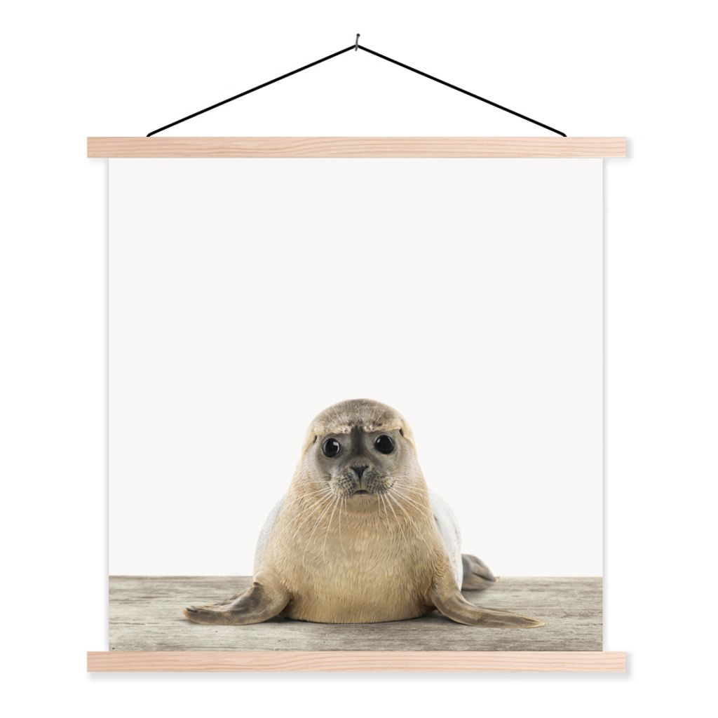 MuchoWow Textilposter Robbe - Tiere - Kinder - Jungen - Mädchen - Kinder 40x40 cm mit holzfarbenen Rahmen - Posterleiste