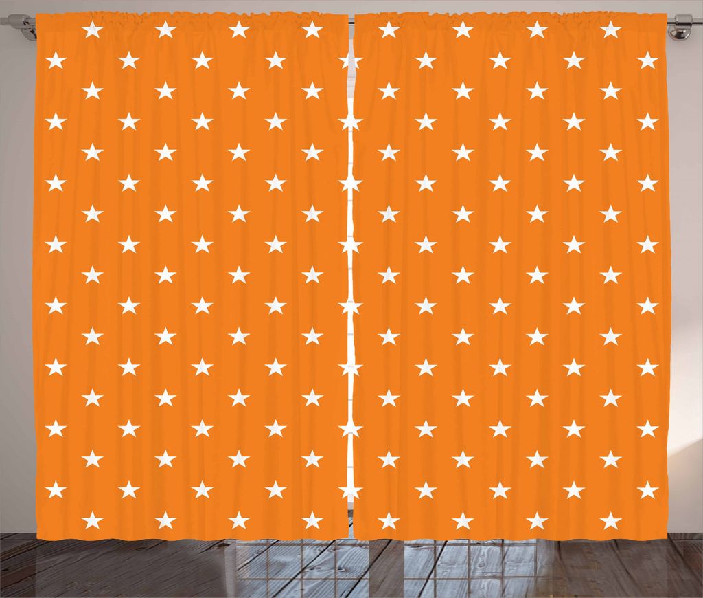 ABAKUHAUS Sterne Rustikaler Vorhang, Feierlichkeiten, Wohnzimmer Universalband Gardinen mit Schlaufen und Haken, 280 x 245 cm, Orange Weiss