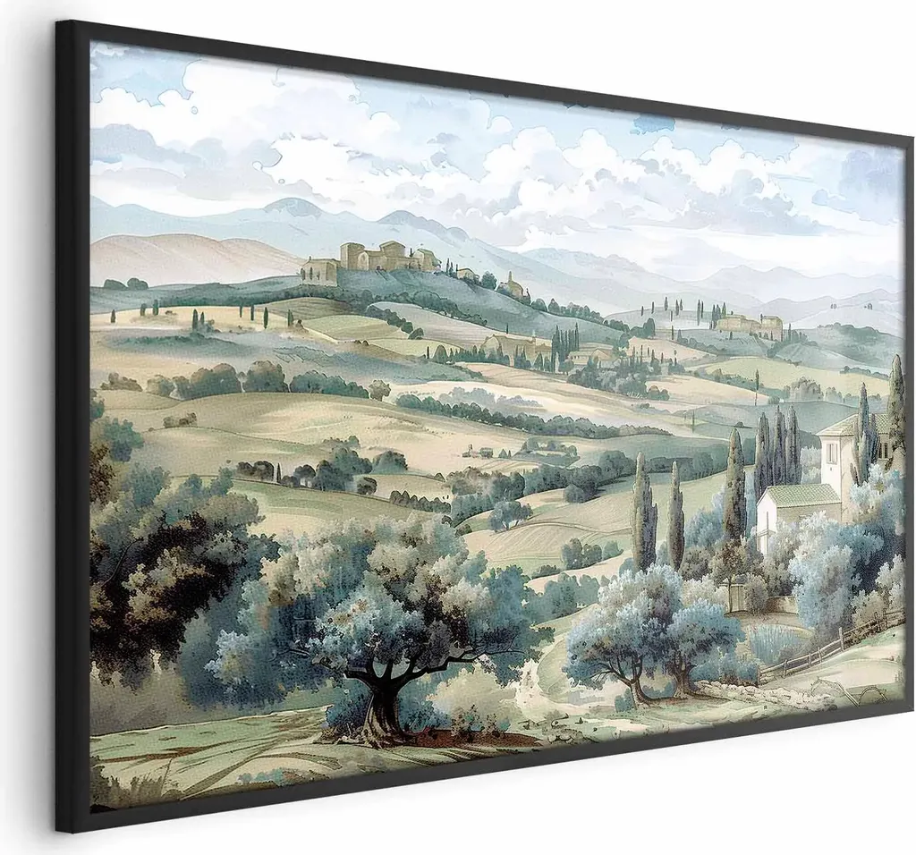Poster Paesaggio con campi 90x60 cm con cornice nera senza margini