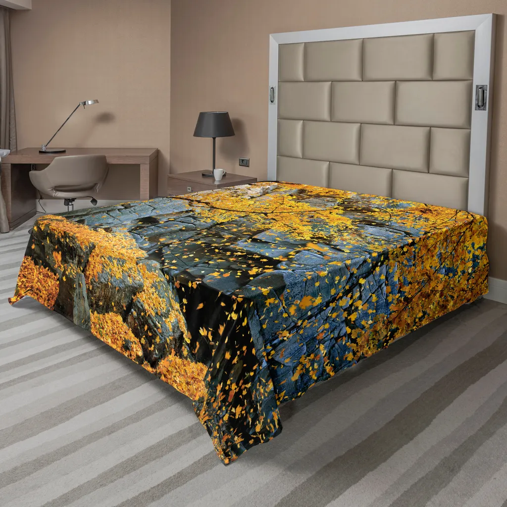 ABAKUHAUS Drap de Lit Feuilles d'Érable Canadien 260x228 cm Orange Gris