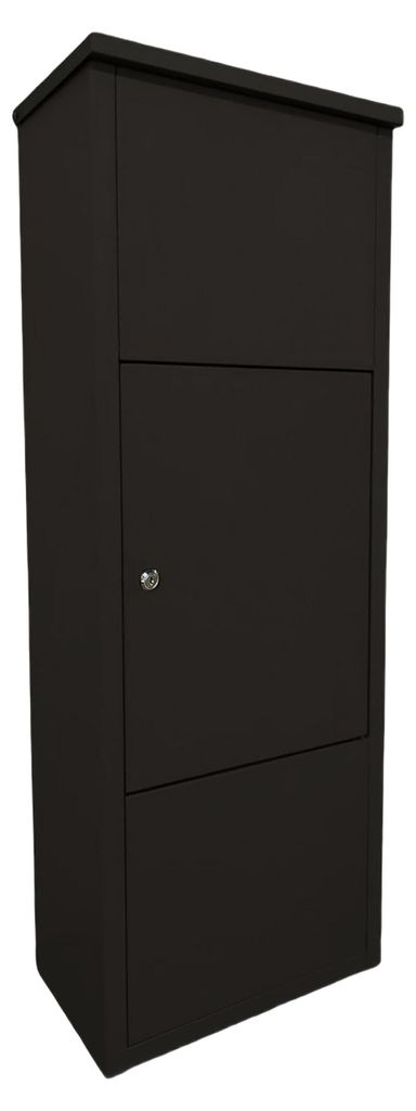 Relaxdays Paketbox, Einwurfklappe, 4 Schlüssel, HxBxT: 105 x 38 x 23 cm, Eisen, freistehender Paketbriefkasten, schwarz
