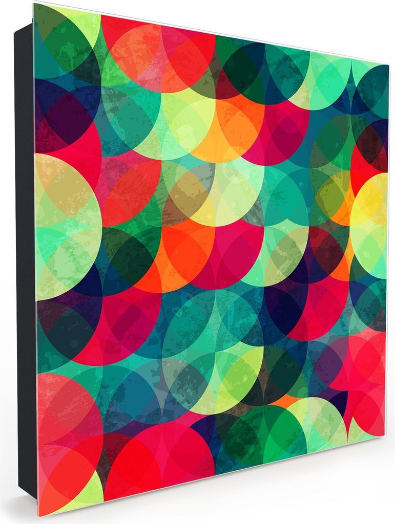 Nachbildung-Schlüsselkasten, Magnetpinnwand und Memoboard mit Glasfront Motiv Bunte Kreise