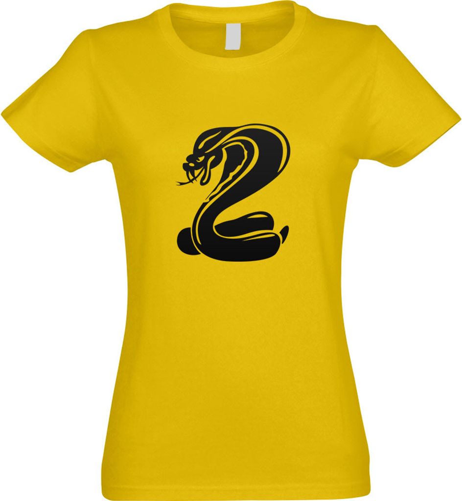 Kiwistar - T-Shirt tailliert - Damen - gelb - Kobrasymbol - Schlangenkopf - mit Motiv Bedruckt - Funshirt Design - Sport - Freizeit - Damen - L