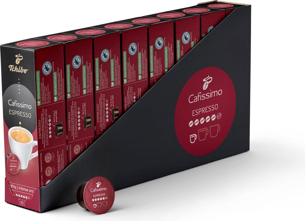 Tchibo Cafissimo Vorratsbox Espresso kräftig Kaffeekapseln, 80 Stück – 8x 10 Kapseln (Espresso, intensiv mit kräftigen Röstaromen), nachhalti...