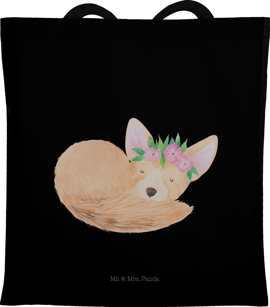 Mr. & Mrs. Panda Uni Tasche Wüstenfuchs Blumen - Schwarz - Geschenk, Wüste, Blumenkranz, Shopping, Schultasche, Glücklich, Tote Bag, Laptoptasch...