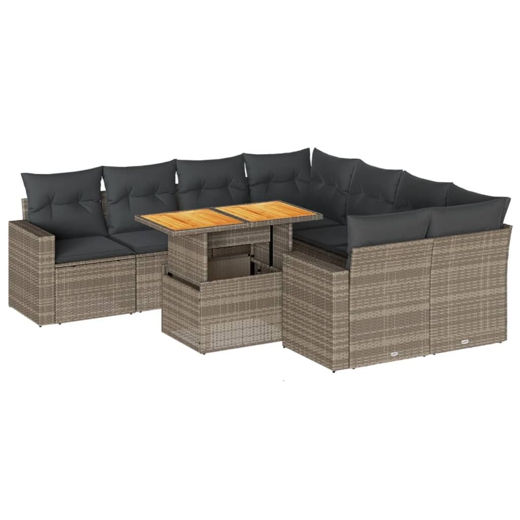 "2026 MODERNE" 9-tlg. Garten-Sofagarnitur/Garten-Essgruppe - Lounge-Set - Balkonmöbel Set - mit Kissen Grau Poly Rattan - Gartenmöbelset CC1587408