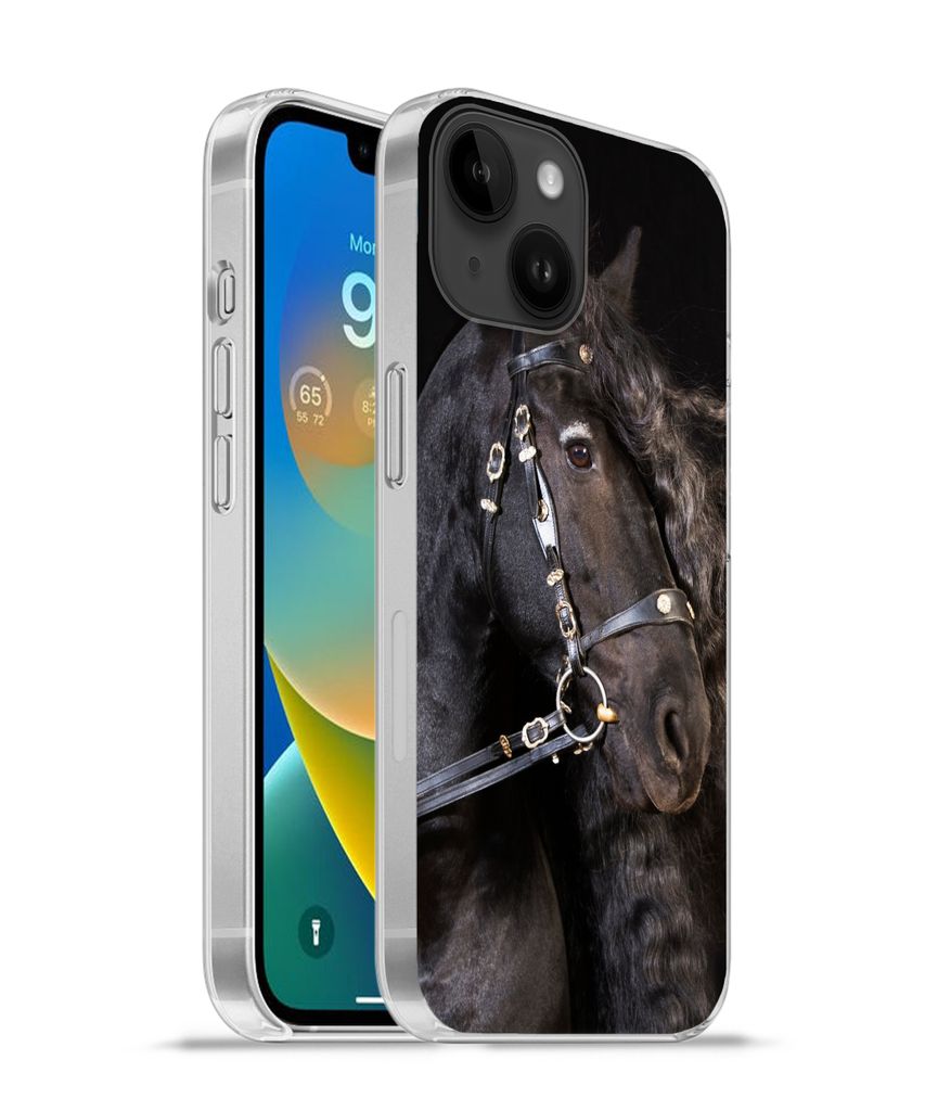 MuchoWow Handyhülle Schutzhülle Hülle für Apple iPhone 14 - Softcase Pferd - Halfter - Mähne Silikon Softcase Handy Hülle - Mobiltelefonhülle
