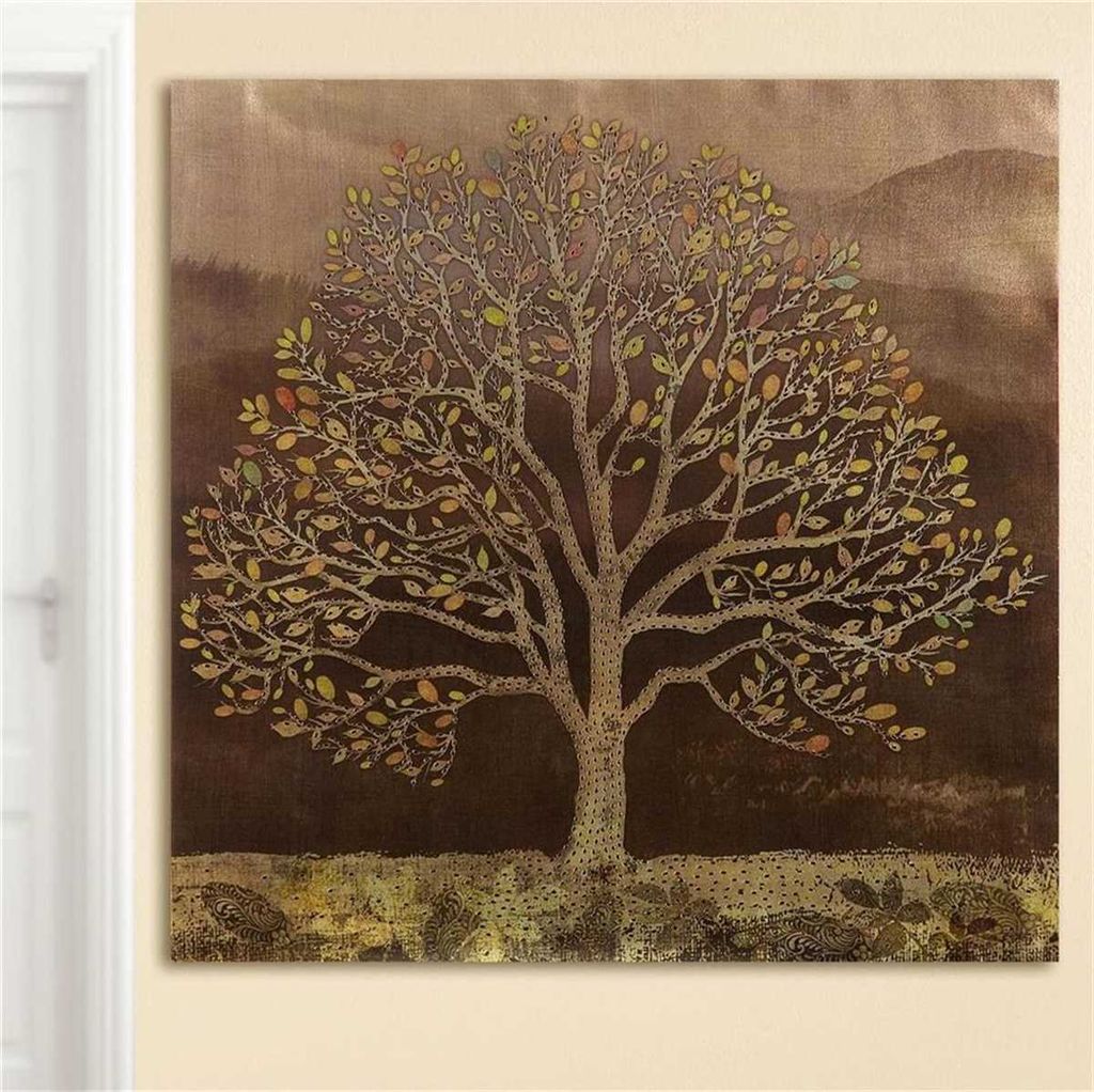 Gilde Bild Laubbaum mit Metallplättchen Hintergrund goldfarben, 80x80 cm Blätter mehrfarbig 38720
