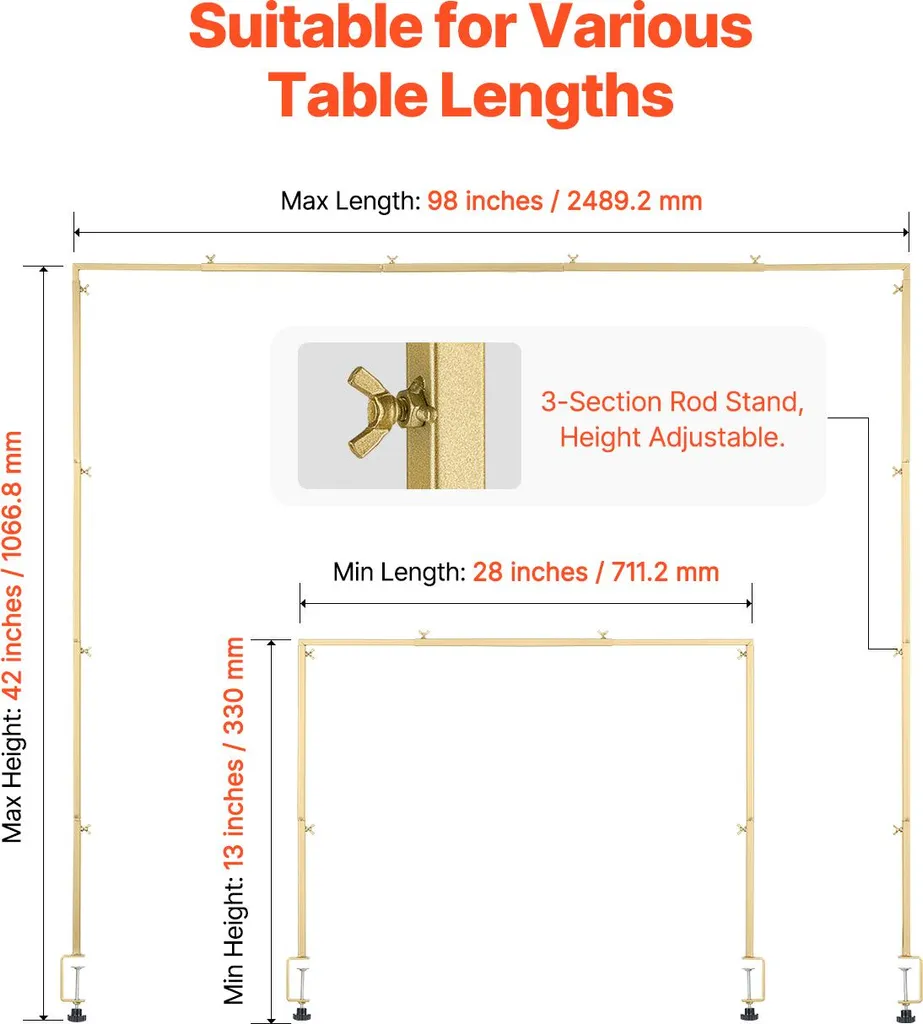 Arche de table extensible dorée avec pinces pour décoration événementielle