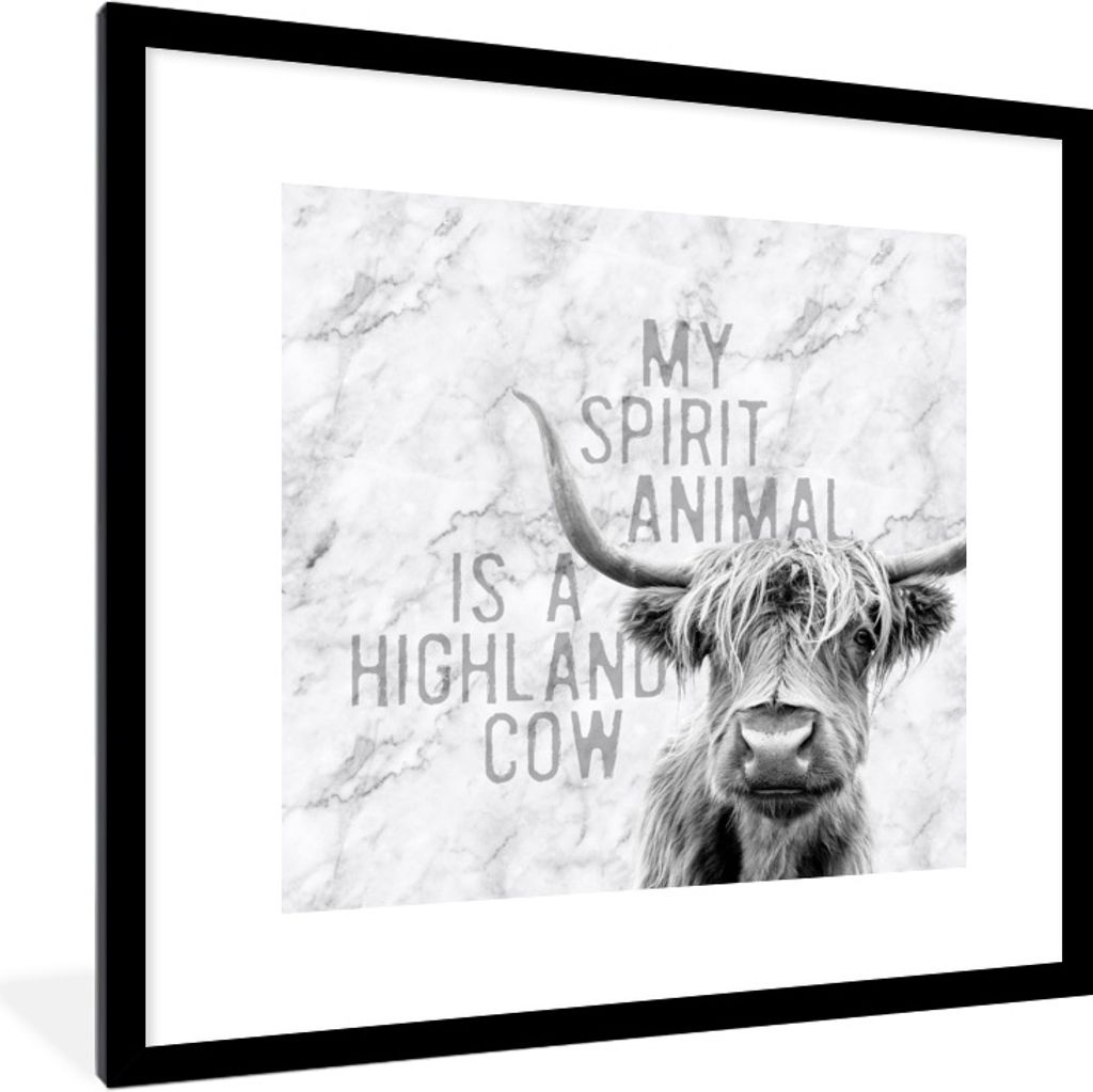 MuchoWow Gerahmtes Poster Marmor - Zitat - Schottischer Highlander 40x40 cm - Poster mit Schwarzem Bilderrahmen Wandposter Rahmen Foto Bilder - P...