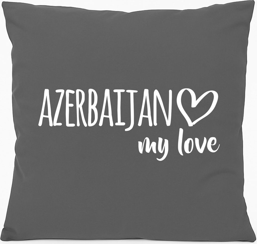 Huuraa Sofakissen Azerbaijan my love Geschenk 40x40cm mit Füllung Steel Grey Baumwolle Azerbaijan Mitbringsel