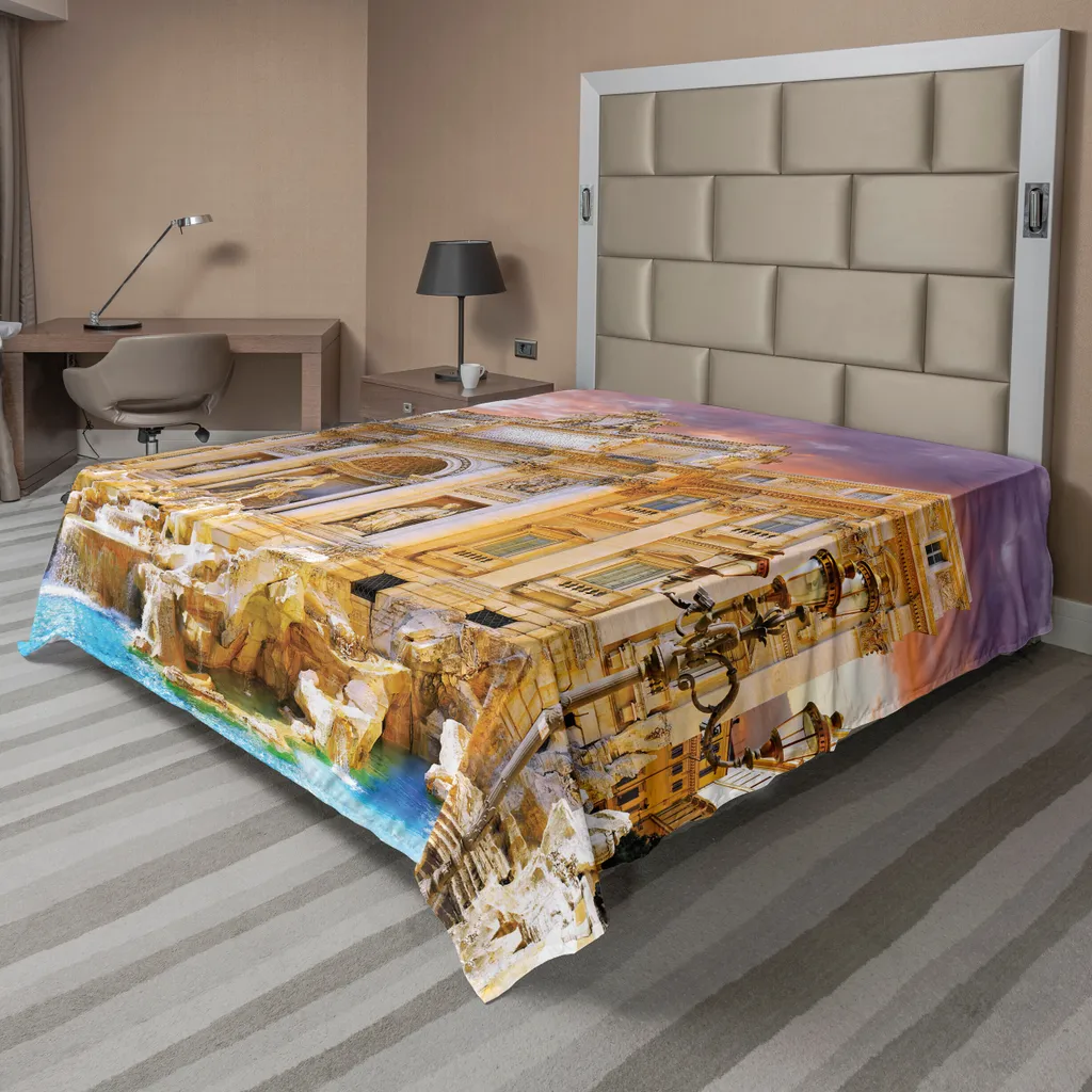 Drap Décoratif pour Chambre Thème Voyage Architecture Grèce Vintage 205cm