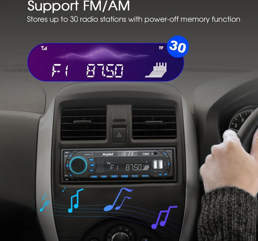 Autoradio 1 DIN Bluetooth 5.0 Avylet : Solution Carplay et Mains Libres