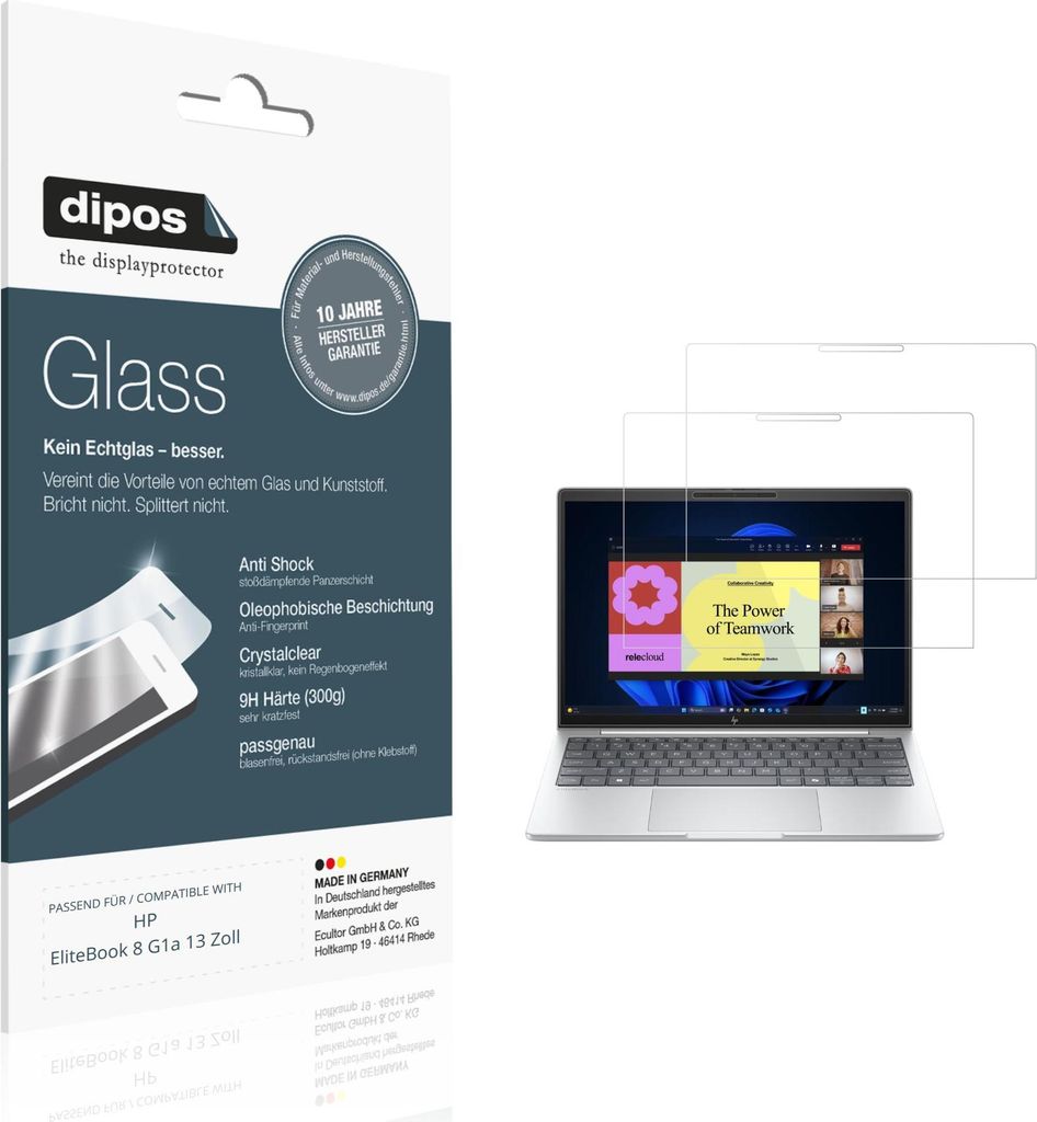 2x Schutzfolie für HP EliteBook 8 G1a 13 Zoll - Anti-Shock 9H Folie dipos Glass Kunststoffglas
