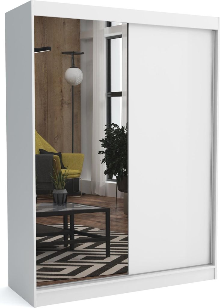 Kleiderschrank JOHN mit Spiegel – 160 cm breit, Produktbild 