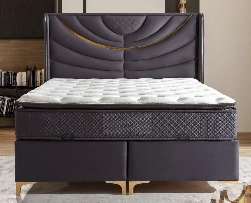 Casa Padrino Luxus Doppelbett Lila / Gold - Verschiedene Größen - Massivholz Bett mit Kopfteil und Matratze - Hotel Möbel - Schlafzimmer Möbel ...