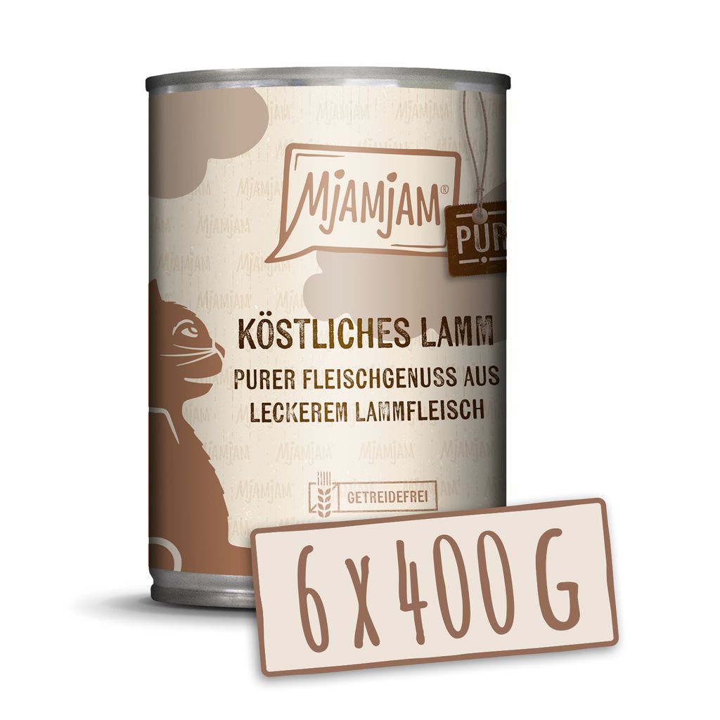 MjAMjAM - purer Fleischgenuss - 6x400g Lamm pur Nassfutter für Katzen Hauptfutter natur