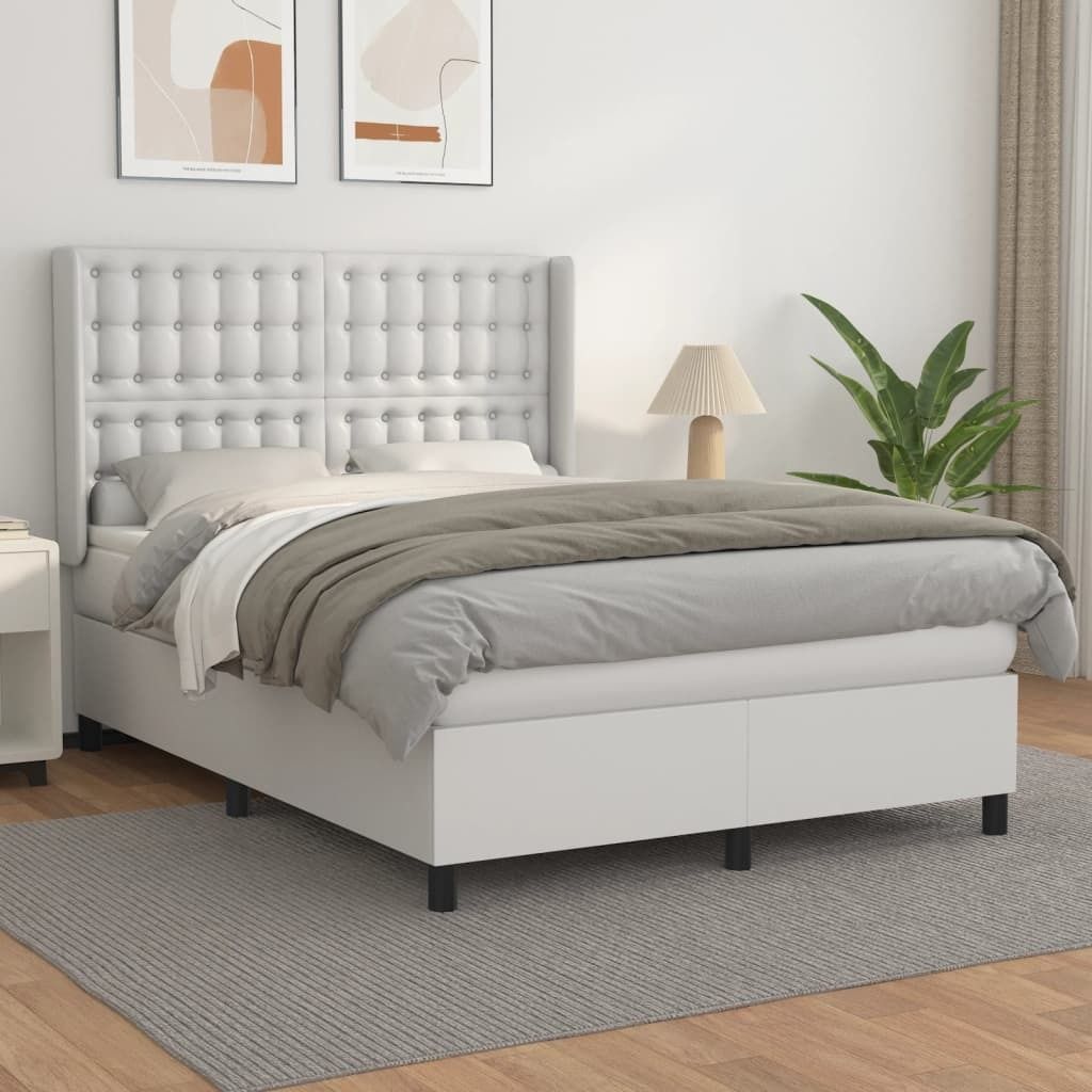 Boxspringbett mit Matratze Weiß 140x190 cm Kunstleder , Klassische Betten Design 2024