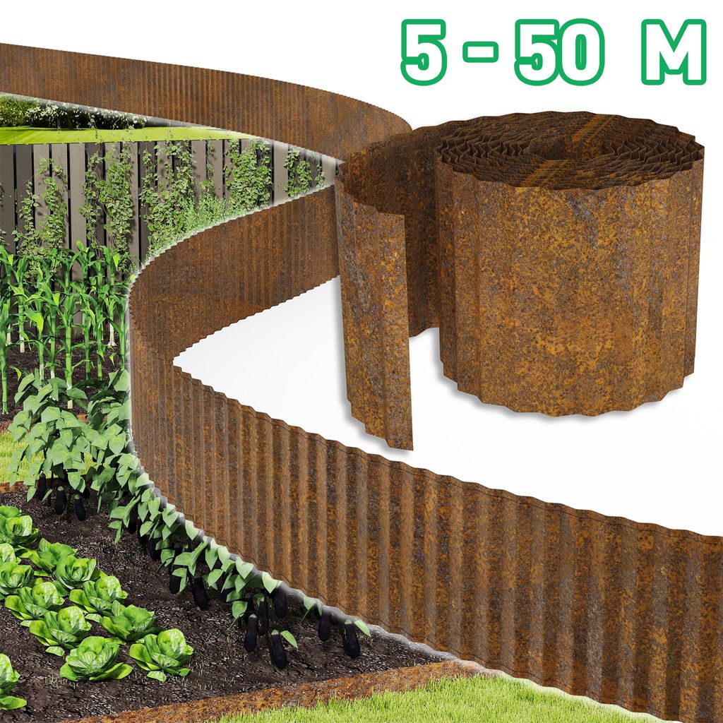 NAIZY Garten Rasenkante aus Stahl Naturrost Wellenform 15cm Produktbild 