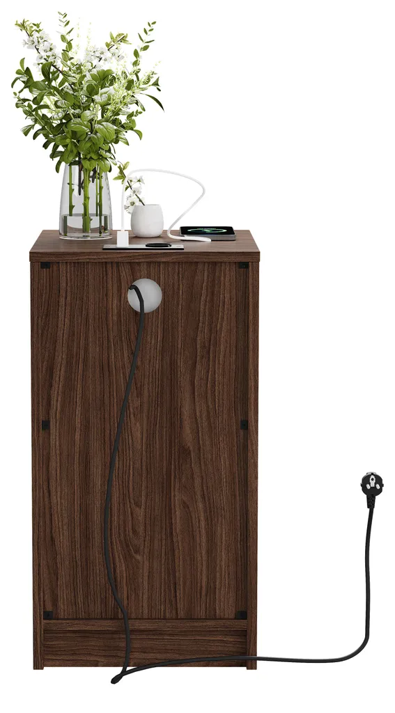 Table de nuit connectée aspect noyer avec multiprise et ports USB-C - 4