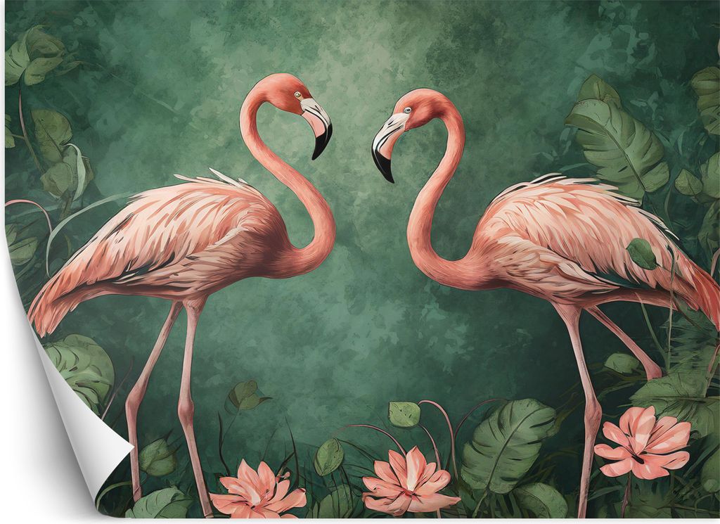 Vlies fototapete Flamingos Tropische Tiere 350x245 cm Feeby Grün inkl. Kleber einfache Montage