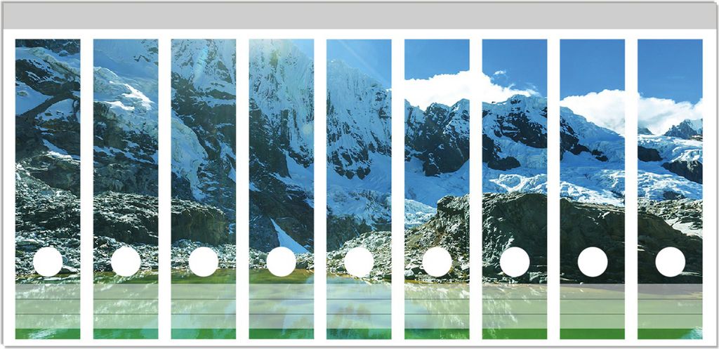 Wallario Ordnerrücken Sticker, selbstklebend für breite Ordner, 9 Stück, Motiv Grüner See in den Anden mit Spiegelung im Wasser
