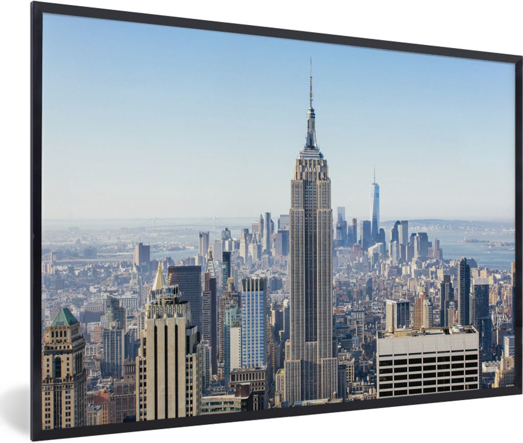 MuchoWow Gerahmtes Poster Skyline von New York mit dem Empire State Building 90x60 cm - Poster mit Schwarzem Bilderrahmen Wandposter Rahmen Foto ...