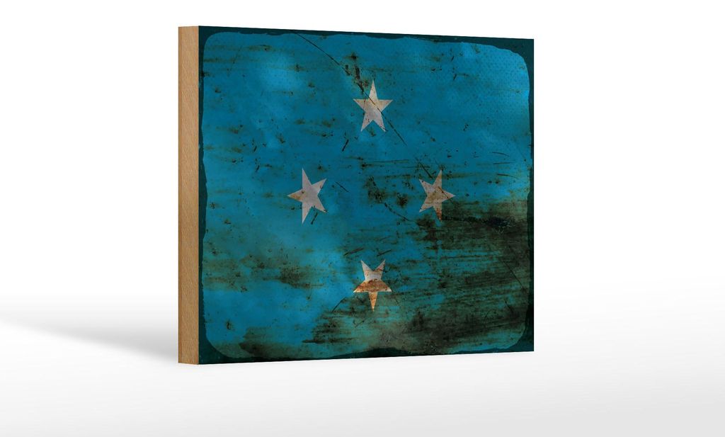 Holzschild Flagge Mikronesien 18x12 cm Micronesia Rost Dekoration