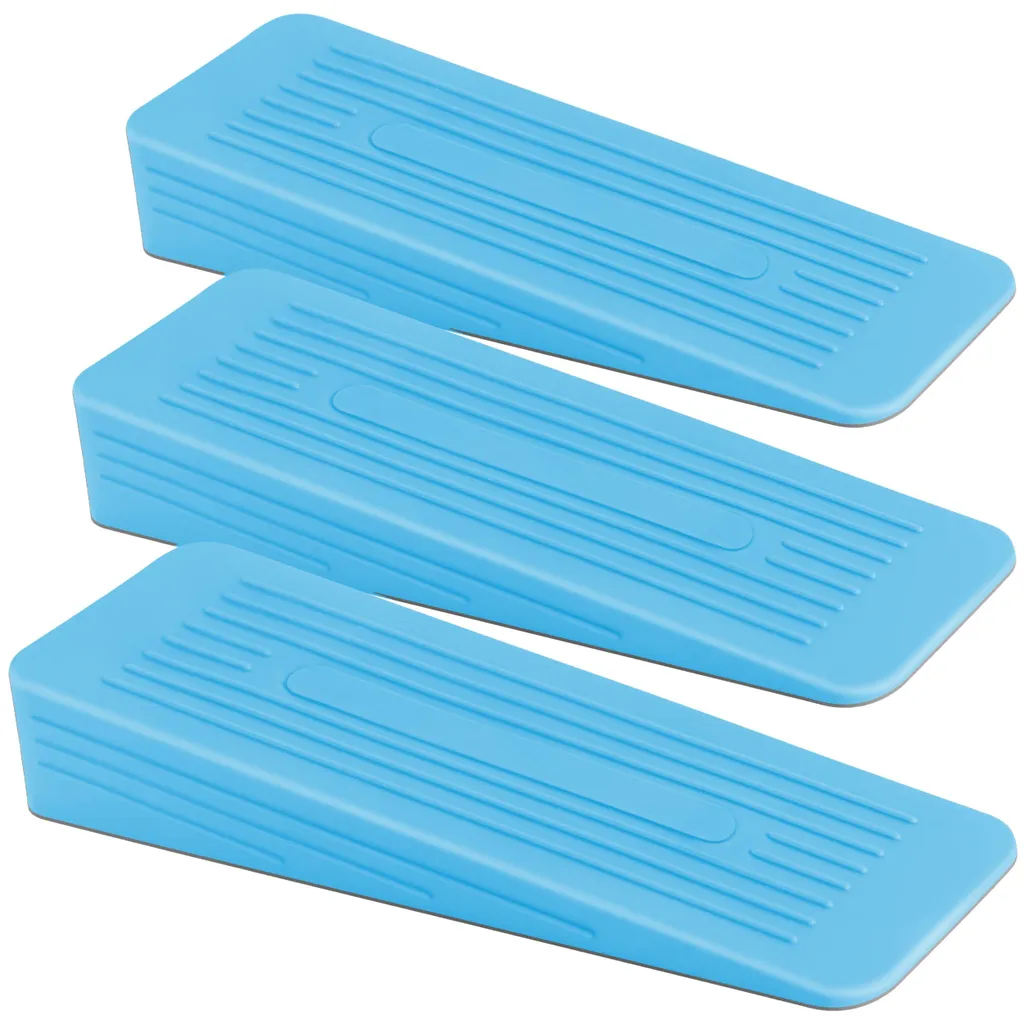 Cale-porte en caoutchouc bleu anti-abrasion pour sols lisses, pack de 3 pièces