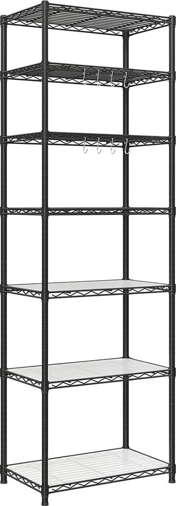 Étagère indépendante à 7 niveaux noire en métal robuste 160x60x30 cm