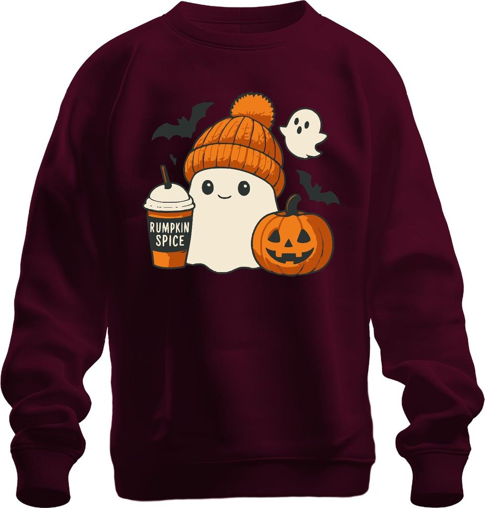 Rumpkin Spice Geist Kürbis Halloween Herbst Kaffee Mütze Süß Uni Sweatshirt Pullover, Burgundy, 3XL