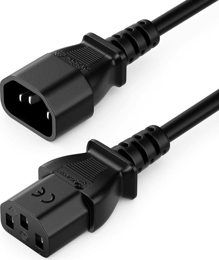 deleyCON 1m Kaltgerätekabel Verlängerung - IEC C13 auf C14 - Stromkabel Stromverlängerung - Gerader C13 Stecker auf C14 Buchse - Hausgeräte PC ...