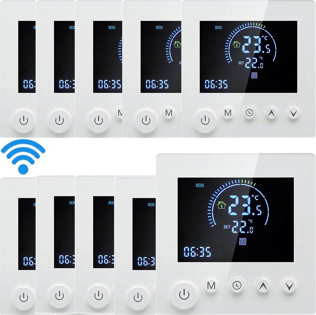 10X Tuya Smart WiFi Wandthermostat, programmierbare Fernbedienung, NTC-Sensor, Digital LCD Raumthermostat Thermostat fuer 3A Warmwasserbereitung Wa...