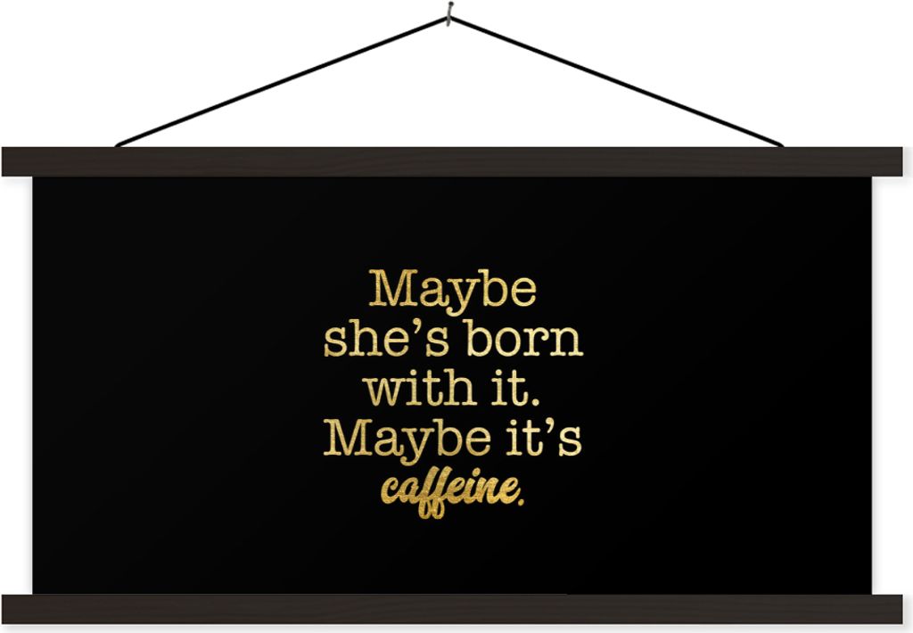 MuchoWow Textilposter Zitate - Kaffee - Gold - Schwarz 120x60 cm mit schwarzem Rahmen - Dekoration Schlafzimmer