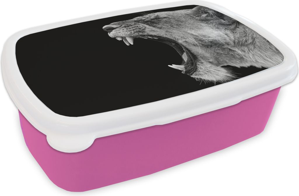KitchenYeah Lunchbox Brotzeit Brotdose 17x11 cm Tiere - Löwe - Schwarz - Weiß - Porträt Kinder Brotzeitdose - Lunchpaket - Brotkasten - Sandw...
