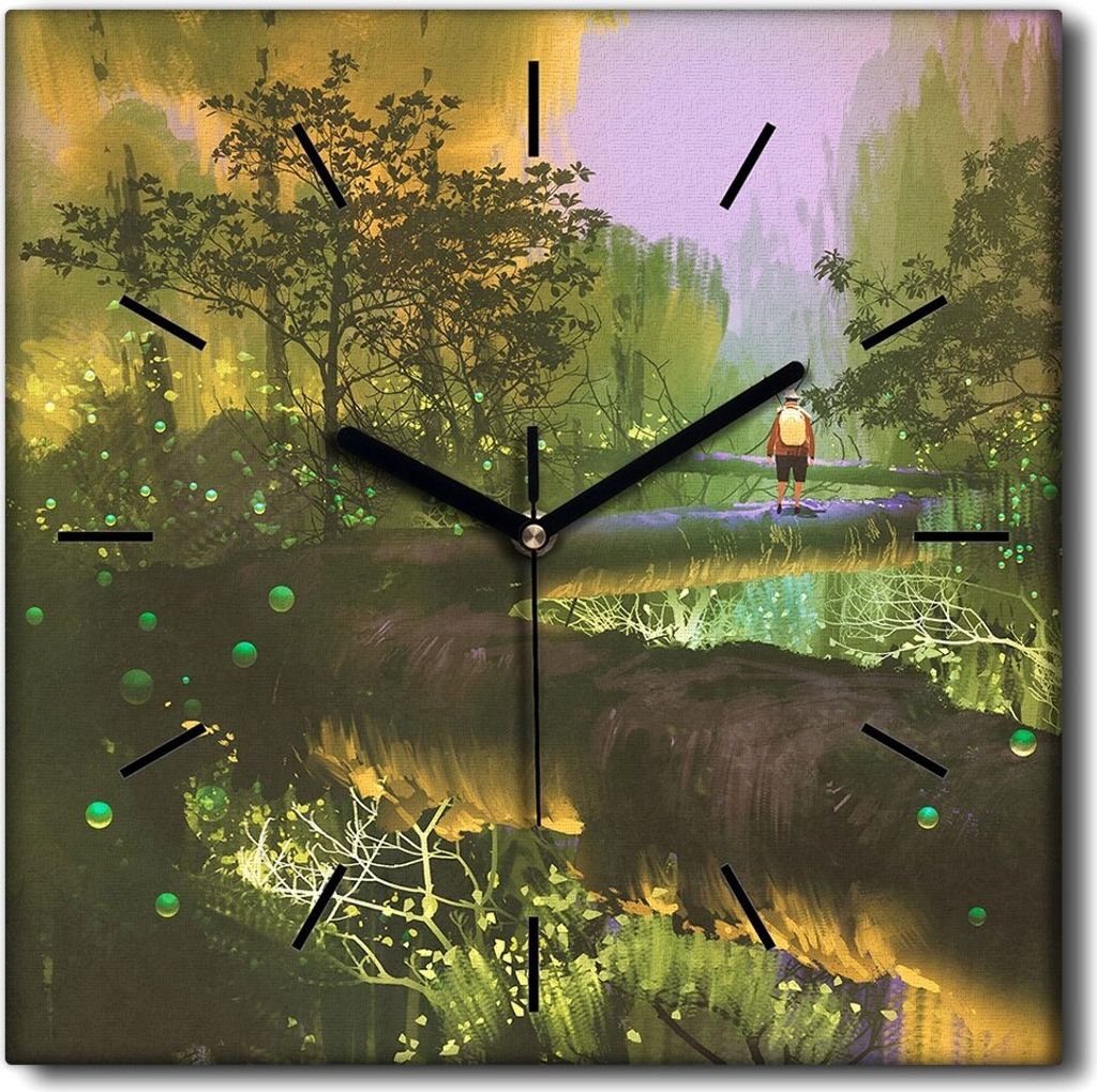Coloray Uhr auf Leinwand 30x30 cm Wand Uhr Dekoration Wohnzimmer Segeltuch schwarze Hände -Las Fantasy-Bäume