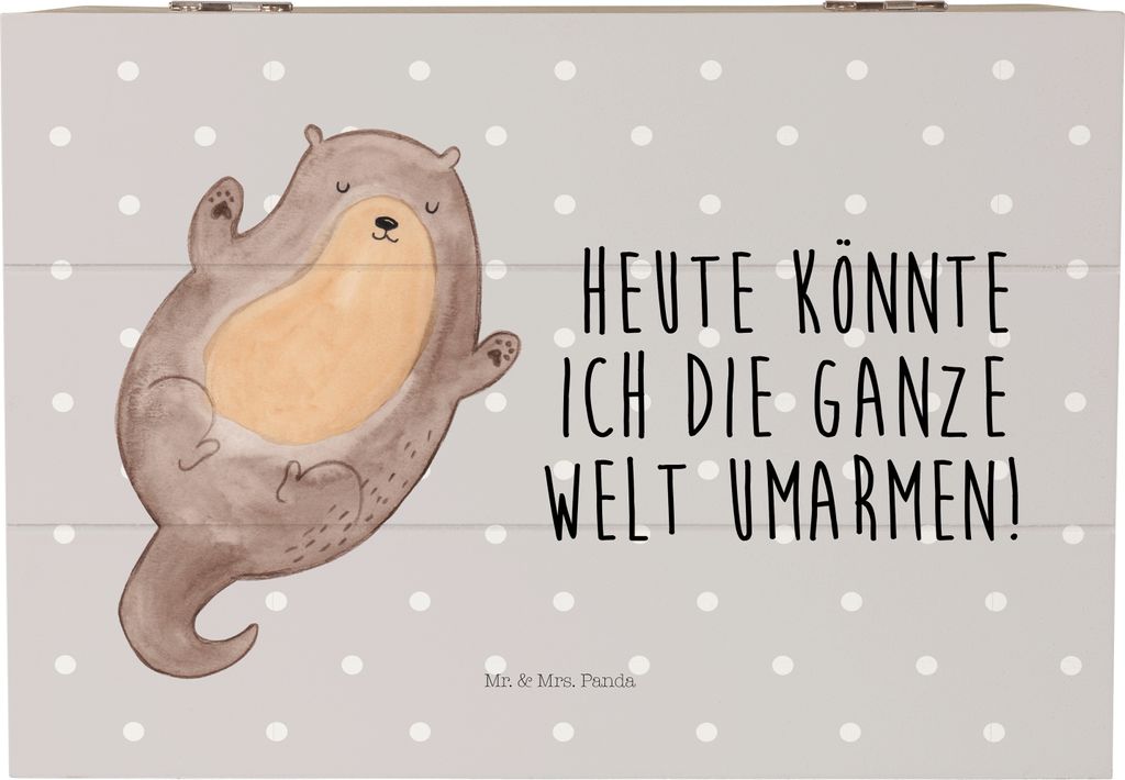 Mr. & Mrs. Panda Box Otter Umarmen 22 x 15 cm - Grau Pastell - Geschenk, glücklich, schatzkiste holz, Optimistisch, Truhe, Holzkiste, gut Gelaunt,...