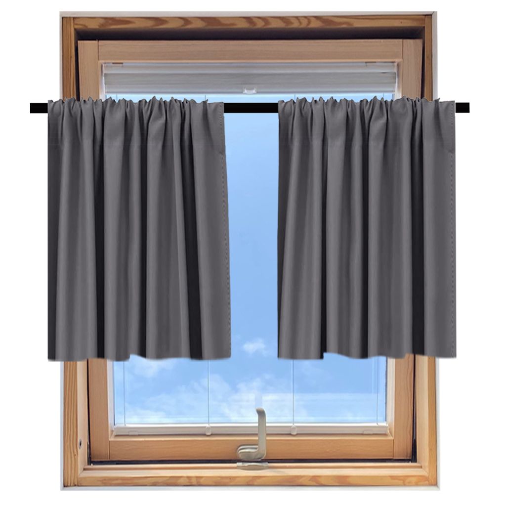 Grau Gardinen Kurz 2er Set Blickdichte Vorhänge Blackout Privatsphäre Fenstervorhang für kleine Fenster Küche Wohnmobil Wohnwagen Schrank B*H:8...